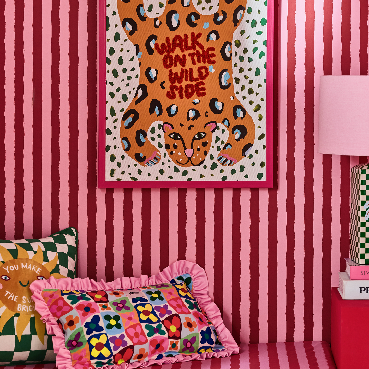 Red & Pink Painted Stripe Wallpaper