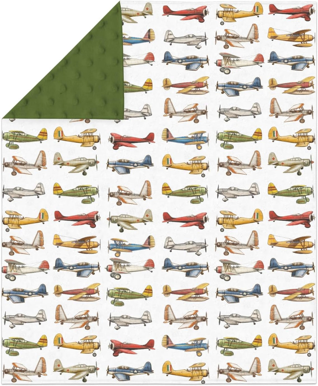 Airplanes Vintage Models Aircraft Baby Blankets for Girl Boy Antiqued Planes Soft Mink Dotted Backing Double Layer Swaddle Receiving Blanket for Toddler Nursery Retro Planes Bed Blanket Crib 30x40