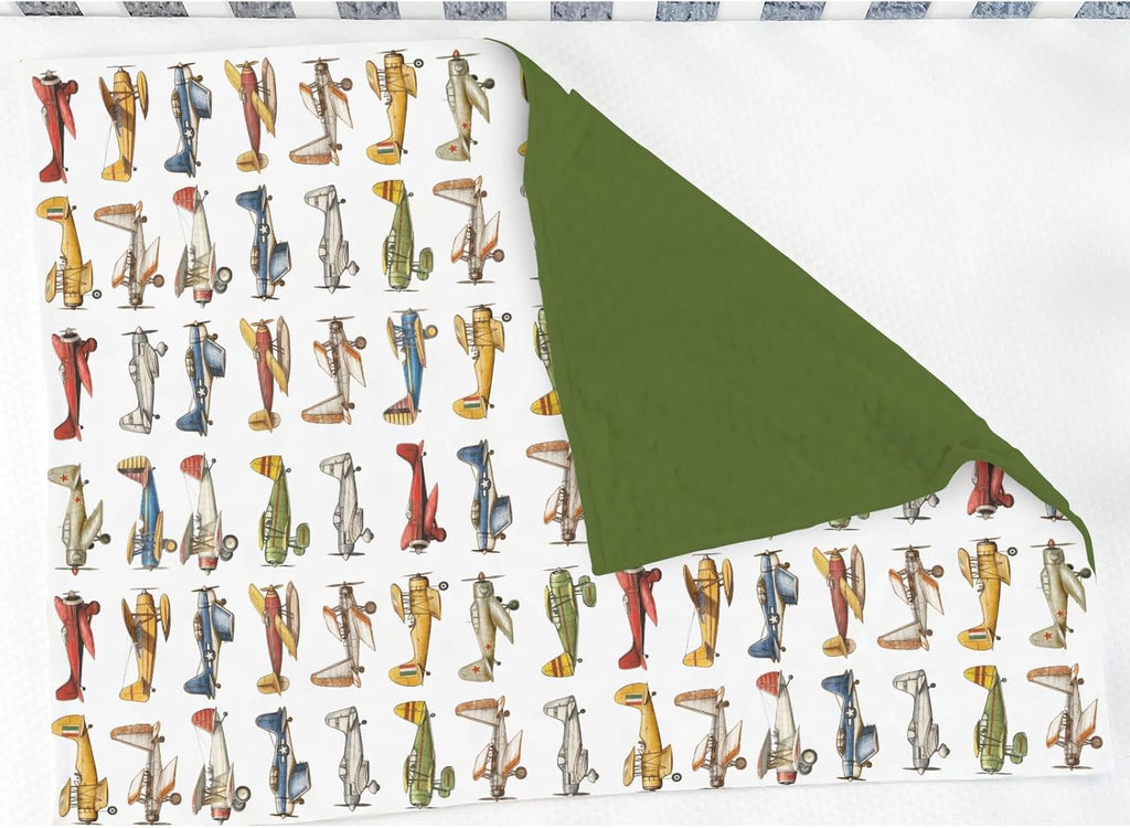 Airplanes Vintage Models Aircraft Baby Blankets for Girl Boy Antiqued Planes Soft Mink Dotted Backing Double Layer Swaddle Receiving Blanket for Toddler Nursery Retro Planes Bed Blanket Crib 30x40