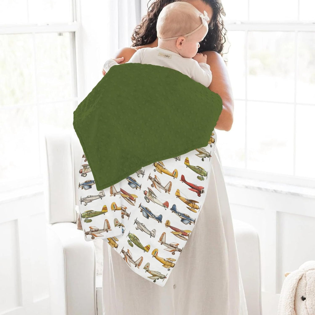 Airplanes Vintage Models Aircraft Baby Blankets for Girl Boy Antiqued Planes Soft Mink Dotted Backing Double Layer Swaddle Receiving Blanket for Toddler Nursery Retro Planes Bed Blanket Crib 30x40