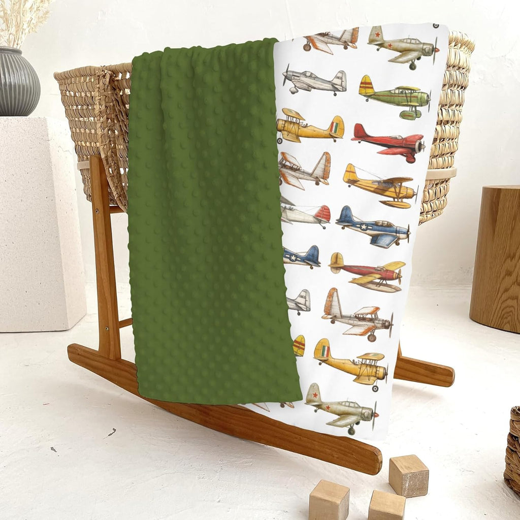 Airplanes Vintage Models Aircraft Baby Blankets for Girl Boy Antiqued Planes Soft Mink Dotted Backing Double Layer Swaddle Receiving Blanket for Toddler Nursery Retro Planes Bed Blanket Crib 30x40