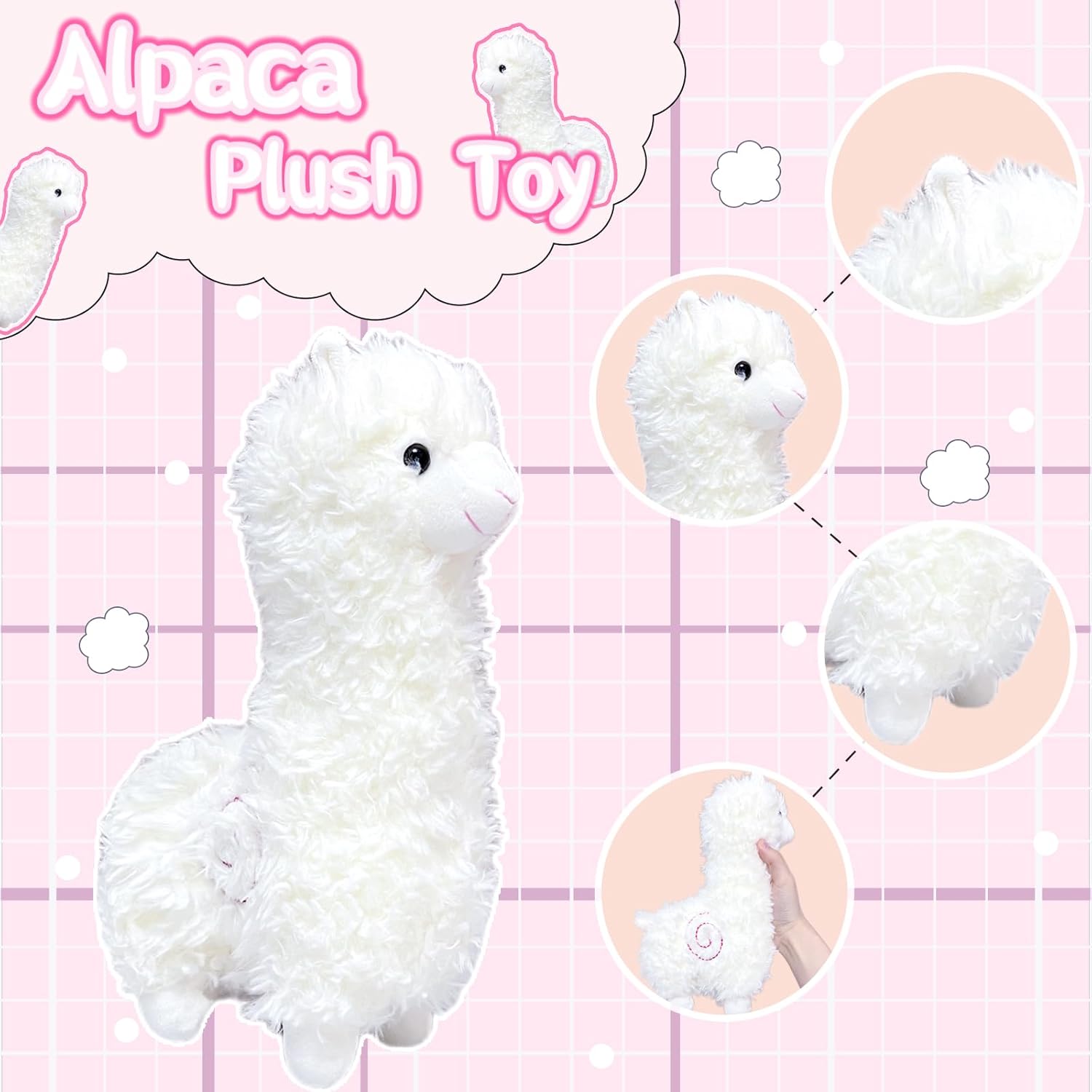 11" White Alpaca Stuffed Animals for Girls and Boys, Cute Llama Animal Plush Toys for Kids, Soft Stuffed Alpaca Plush Toy, Kawaii Valentines Day Plushies, Party Favors, Easter Basket Stuffers