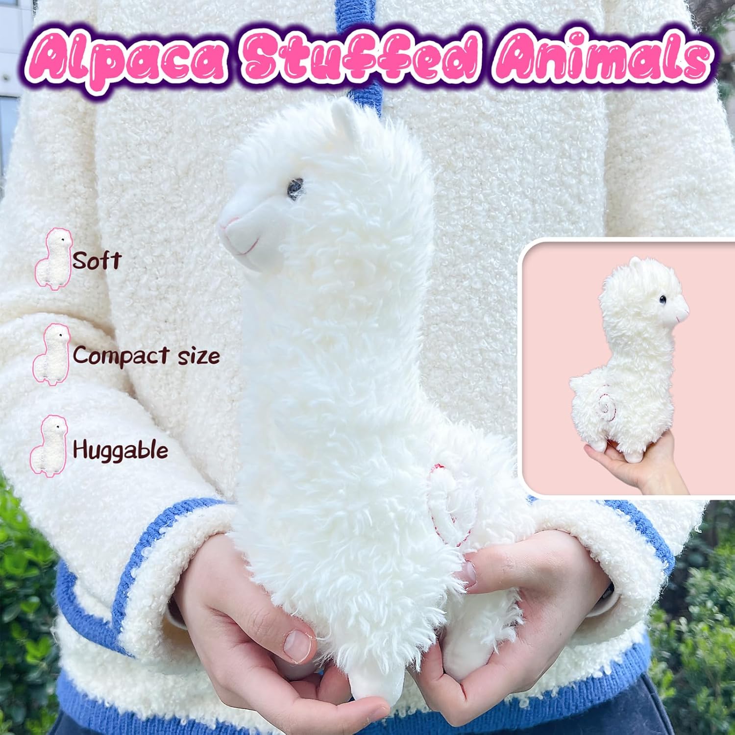 11" White Alpaca Stuffed Animals for Girls and Boys, Cute Llama Animal Plush Toys for Kids, Soft Stuffed Alpaca Plush Toy, Kawaii Valentines Day Plushies, Party Favors, Easter Basket Stuffers