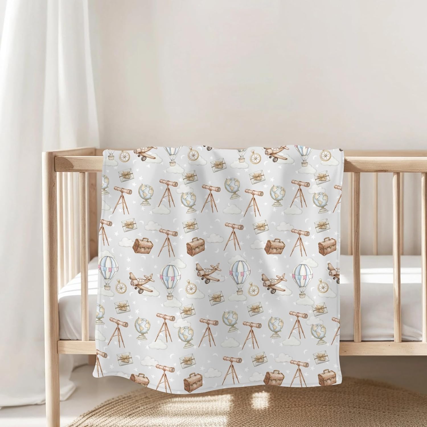 Adventure Baby Blankets for Boy Girl Travel Planes Compass Luggage Globe Explore Soft Flannel Swaddle Receiving Blankets for Infant Toddler Crib Newborn Holiday Vacation Nursery Bed Blanket 30x40