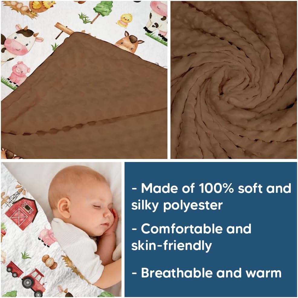 Farm Animals Baby Blankets, Minky Blanket for Boys Girl with Double Layer Dotted Backing for Infant Toddler, 30x40 inches Warm Soft Lightweight Nursery Bed Blanket Crib (03)