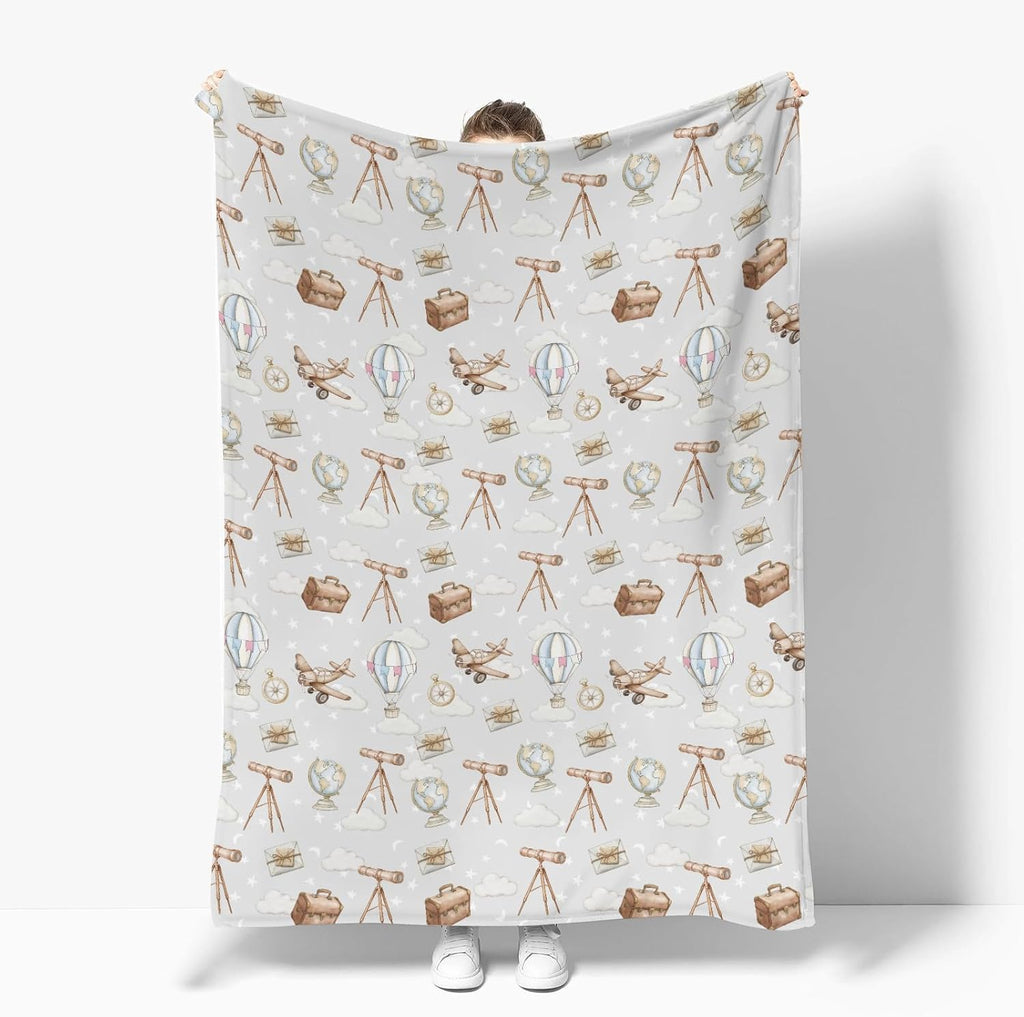 Adventure Baby Blankets for Boy Girl Travel Planes Compass Luggage Globe Explore Soft Flannel Swaddle Receiving Blankets for Infant Toddler Crib Newborn Holiday Vacation Nursery Bed Blanket 30x40