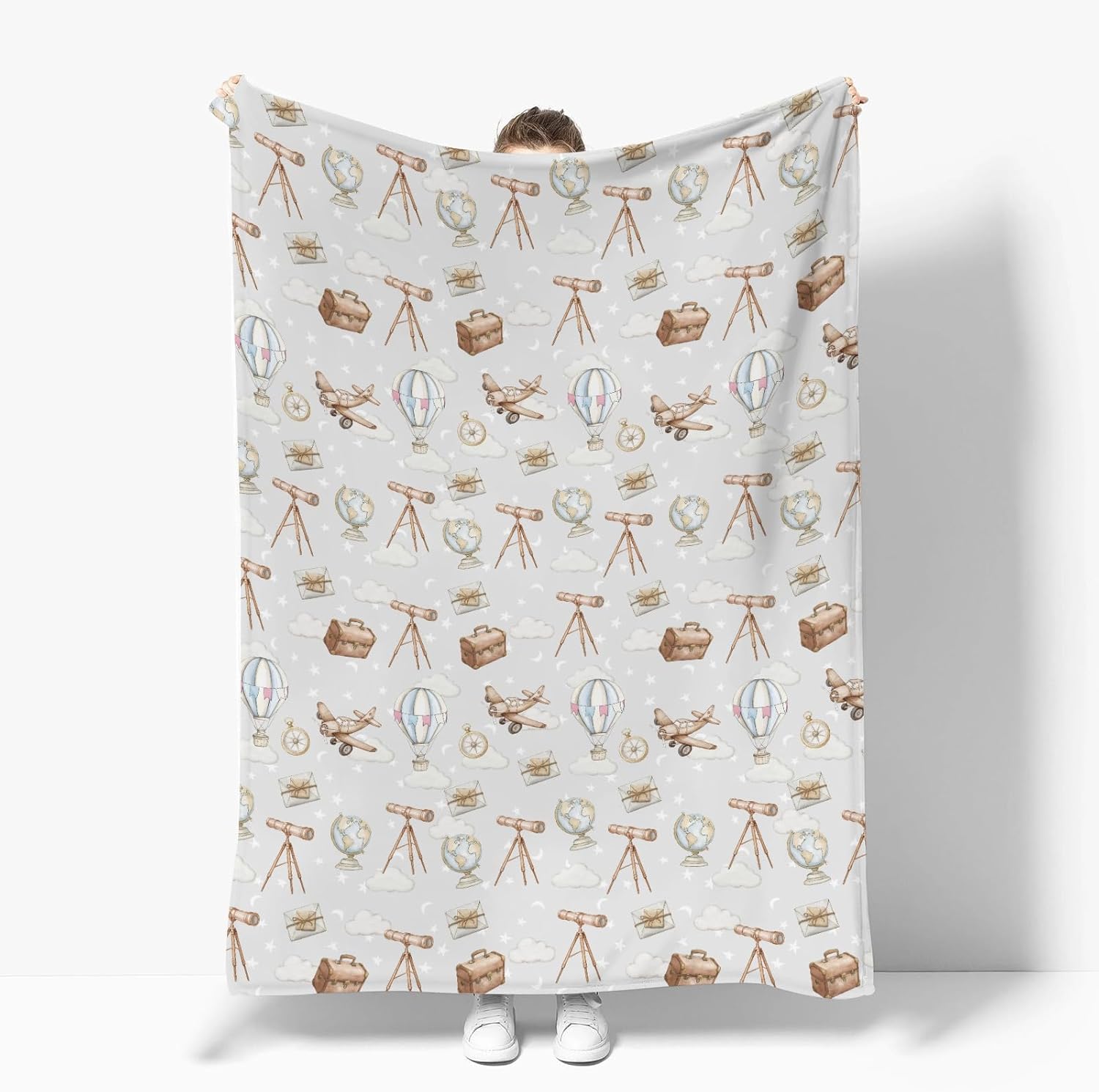 Adventure Baby Blankets for Boy Girl Travel Planes Compass Luggage Globe Explore Soft Flannel Swaddle Receiving Blankets for Infant Toddler Crib Newborn Holiday Vacation Nursery Bed Blanket 30x40