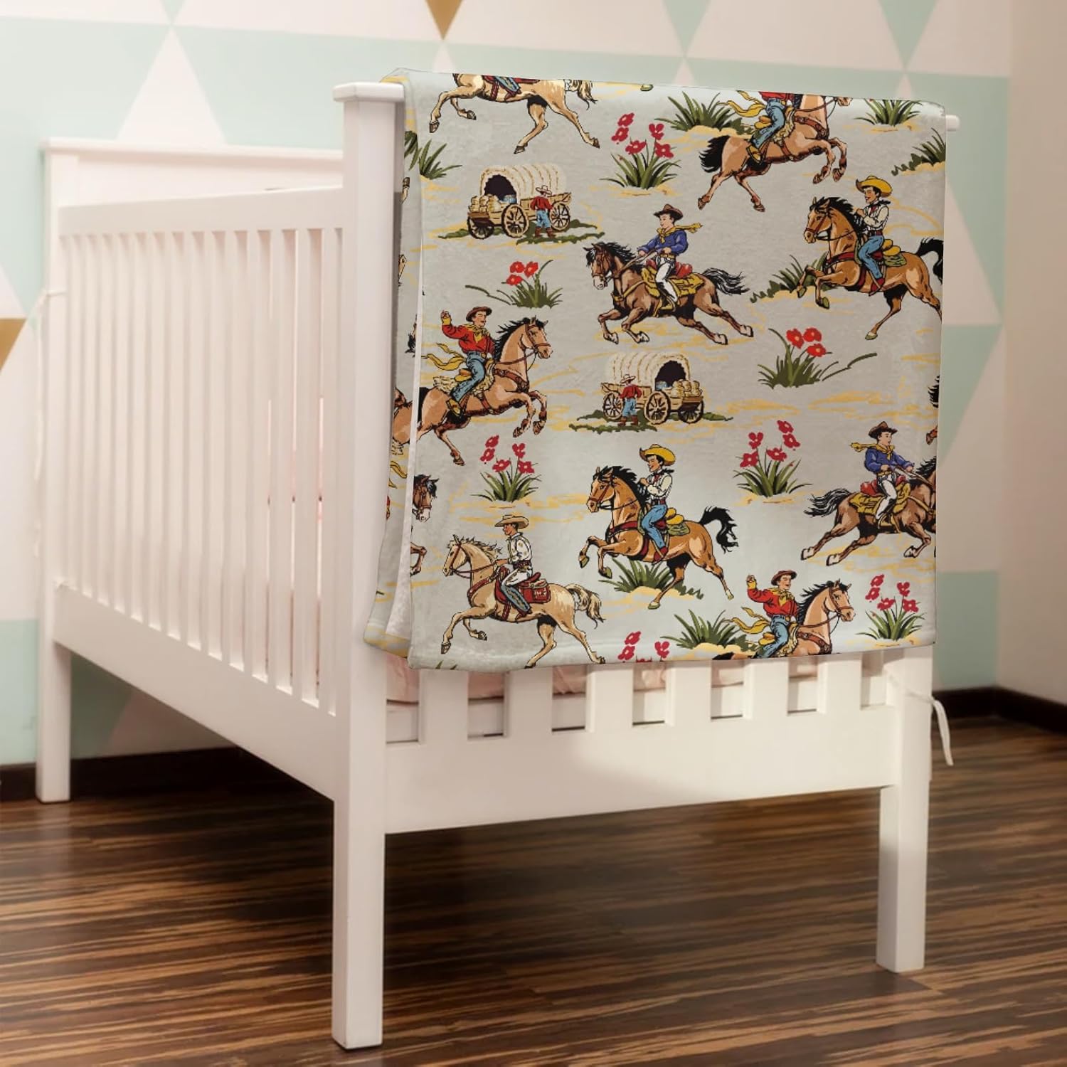 Vintage Cowboy Horse Rider Baby Blanket Boy Girl Retro Western Cowboy Swaddle Blanket Dessert Wild West Receiving Blanket Soft Flannel Bed Blanket for Newborn Toddler Nursery Crib Playmat 30x40