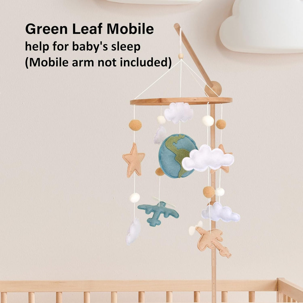 Airplane Baby Crib Mobile, Plane Mobile for Crib, Travel Nursery Decor for Boys, Neutral Vintage Baby Shower Gift, with Clouds, Stars & Globe