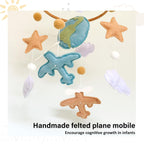 Airplane Baby Crib Mobile, Plane Mobile for Crib, Travel Nursery Decor for Boys, Neutral Vintage Baby Shower Gift, with Clouds, Stars & Globe