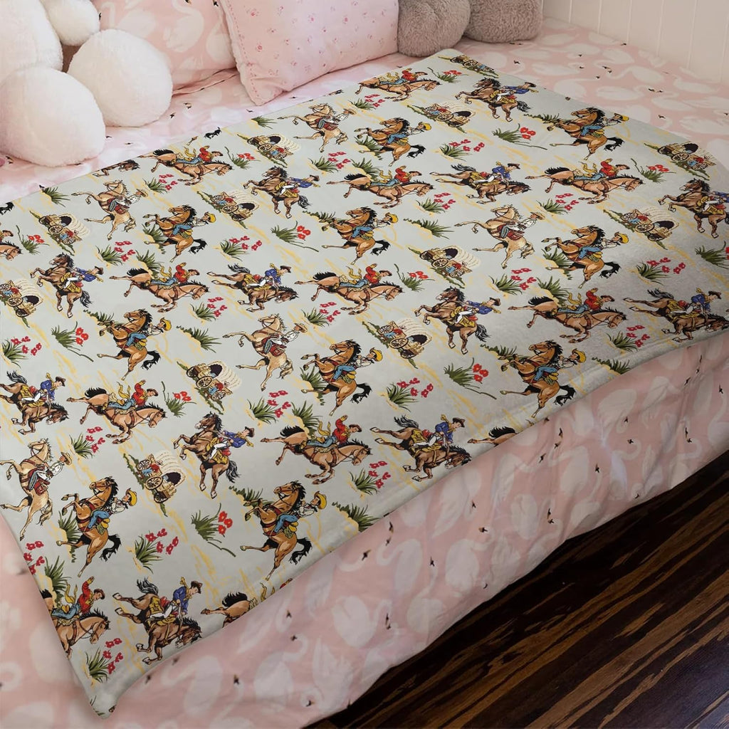 Vintage Cowboy Horse Rider Baby Blanket Boy Girl Retro Western Cowboy Swaddle Blanket Dessert Wild West Receiving Blanket Soft Flannel Bed Blanket for Newborn Toddler Nursery Crib Playmat 30x40