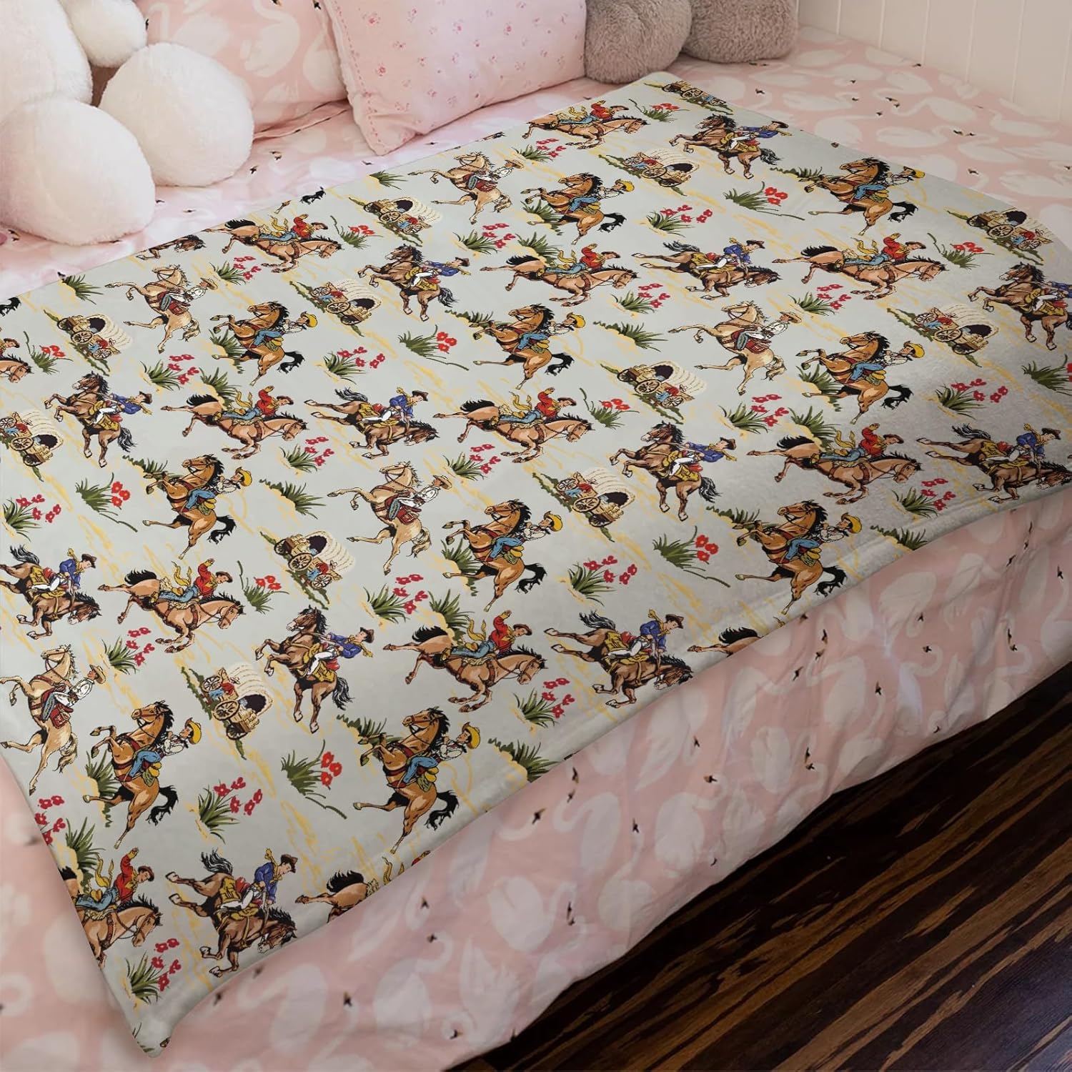 Vintage Cowboy Horse Rider Baby Blanket Boy Girl Retro Western Cowboy Swaddle Blanket Dessert Wild West Receiving Blanket Soft Flannel Bed Blanket for Newborn Toddler Nursery Crib Playmat 30x40