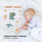 Airplane Baby Crib Mobile, Plane Mobile for Crib, Travel Nursery Decor for Boys, Neutral Vintage Baby Shower Gift, with Clouds, Stars & Globe