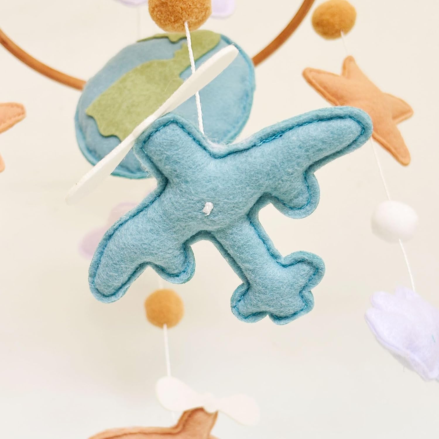 Airplane Baby Crib Mobile, Plane Mobile for Crib, Travel Nursery Decor for Boys, Neutral Vintage Baby Shower Gift, with Clouds, Stars & Globe