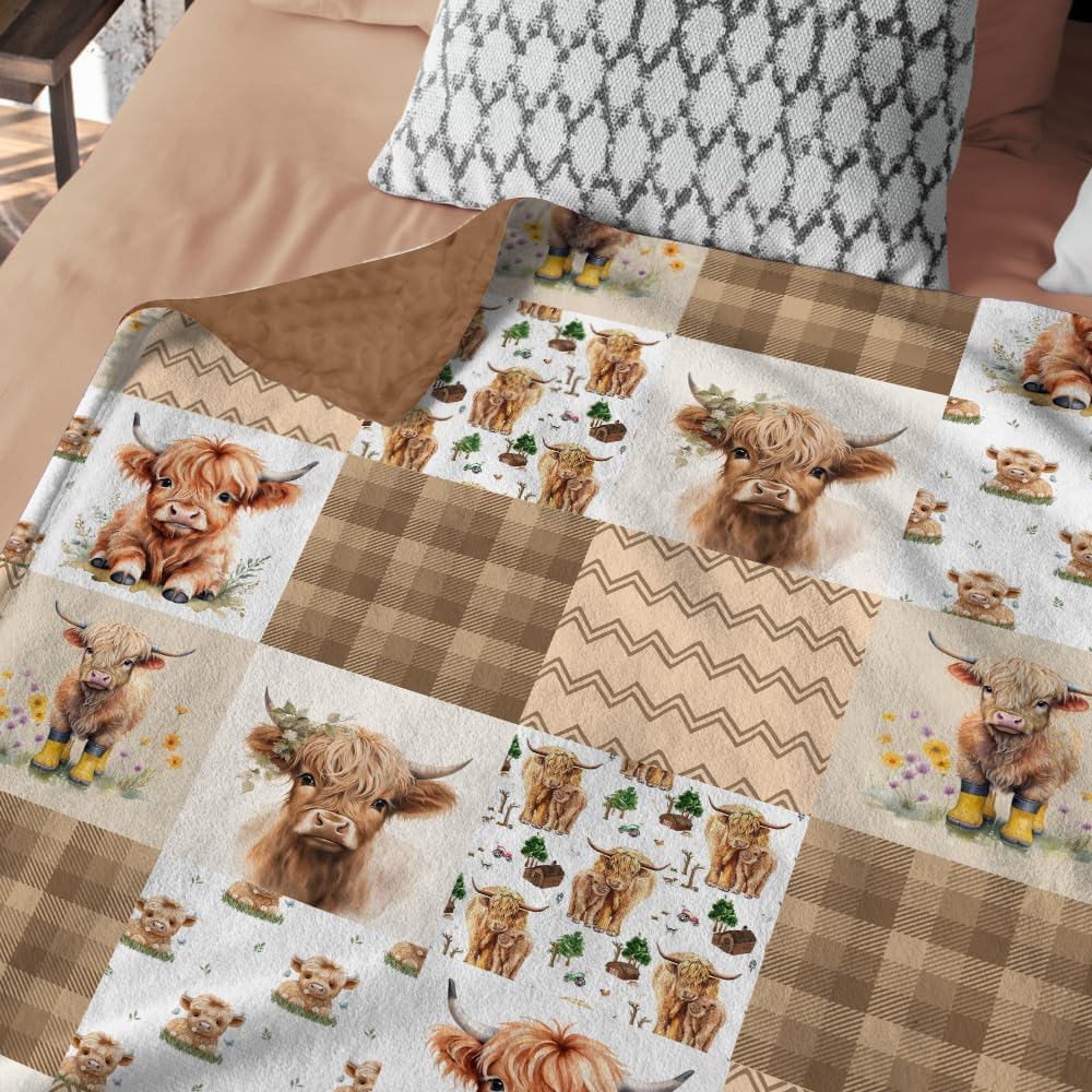 Highland Cow Baby Blanket, Western Minky Blankets for Boys Girls, Nursery Room Decor, Soft Warm Lightweight Nursery Bed Blanket for Newborn Toddlers Son Daughter