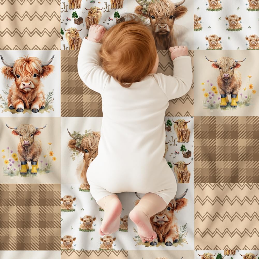 Highland Cow Baby Blanket, Western Minky Blankets for Boys Girls, Nursery Room Decor, Soft Warm Lightweight Nursery Bed Blanket for Newborn Toddlers Son Daughter