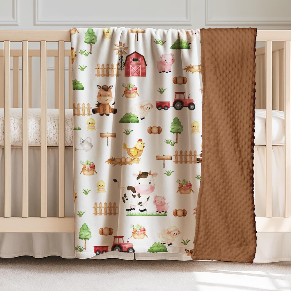 Farm Animals Baby Blankets, Minky Blanket for Boys Girl with Double Layer Dotted Backing for Infant Toddler, 30x40 inches Warm Soft Lightweight Nursery Bed Blanket Crib (03)