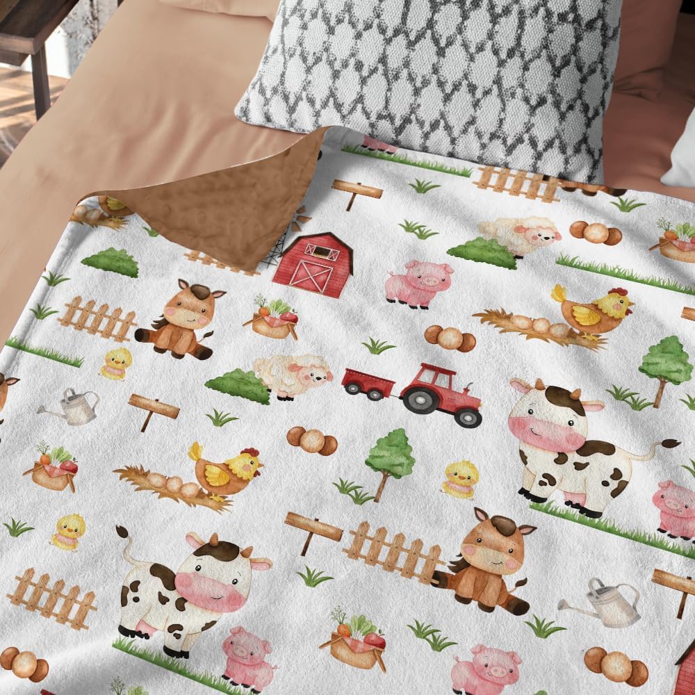 Farm Animals Baby Blankets, Minky Blanket for Boys Girl with Double Layer Dotted Backing for Infant Toddler, 30x40 inches Warm Soft Lightweight Nursery Bed Blanket Crib (03)
