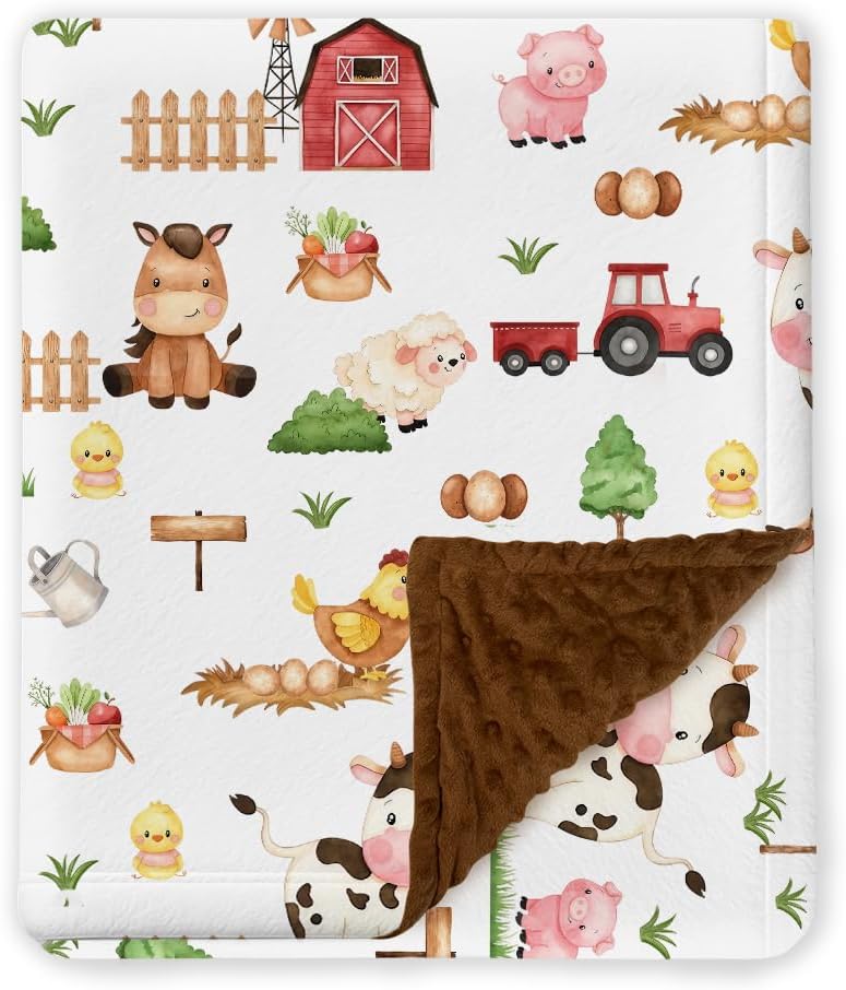 Farm Animals Baby Blankets, Minky Blanket for Boys Girl with Double Layer Dotted Backing for Infant Toddler, 30x40 inches Warm Soft Lightweight Nursery Bed Blanket Crib (03)