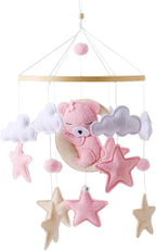 Baby Crib Mobile - Pink Bear Mobile for Crib, Felt Cloud Nursery for Boys and Girls - for Infant Bedroom Hanging Decoration