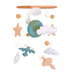 Airplane Baby Crib Mobile, Plane Mobile for Crib, Travel Nursery Decor for Boys, Neutral Vintage Baby Shower Gift, with Clouds, Stars & Globe
