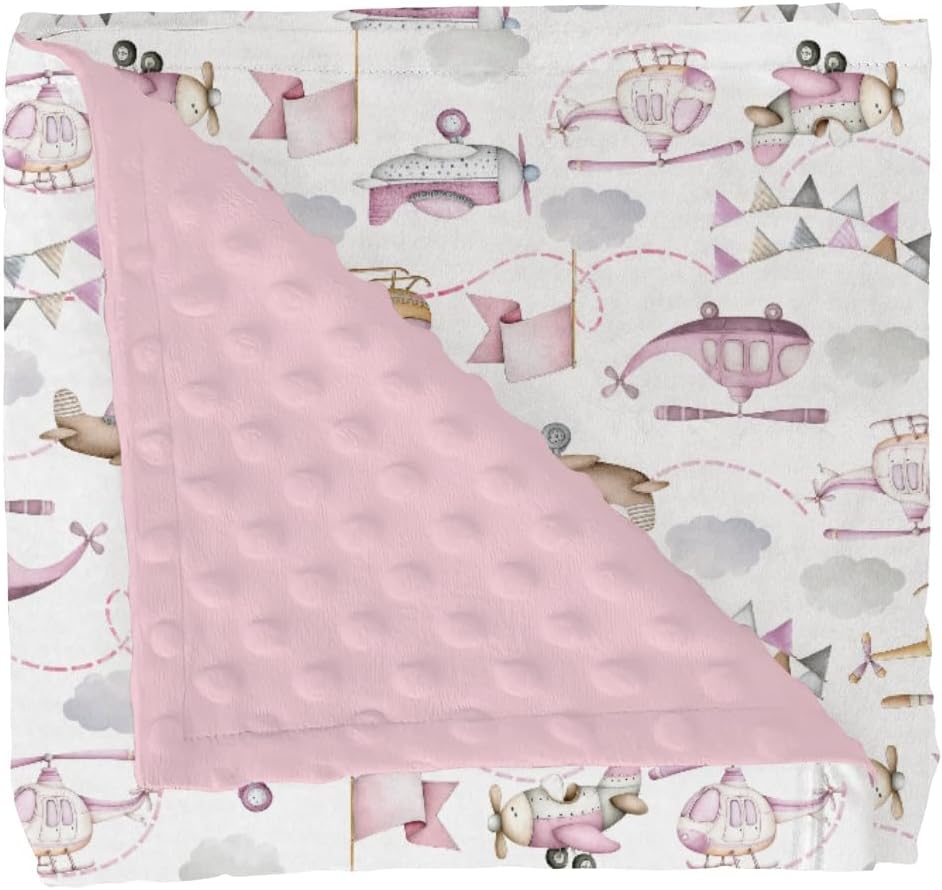 Airplanes Vintage Models Aircraft Baby Blankets for Girl Boy Antiqued Planes Soft Mink Dotted Backing Double Layer Swaddle Receiving Blanket for Toddler Nursery Retro Planes Bed Blanket Crib 30x40