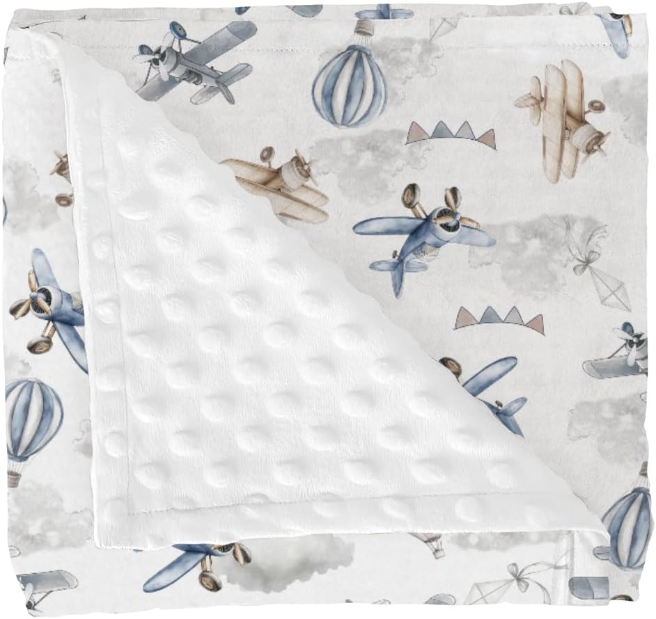 Airplanes Vintage Models Aircraft Baby Blankets for Girl Boy Antiqued Planes Soft Mink Dotted Backing Double Layer Swaddle Receiving Blanket for Toddler Nursery Retro Planes Bed Blanket Crib 30x40