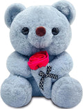 10 Inch Bear Stuffed Animal Plush Toys with Rose, Cute Bear Stuffed Animals for Girls and Boys, Soft Gray Plush Toys for Birthday Gifts, Valentines Day Gifts - Kawaii Plushies Pillow