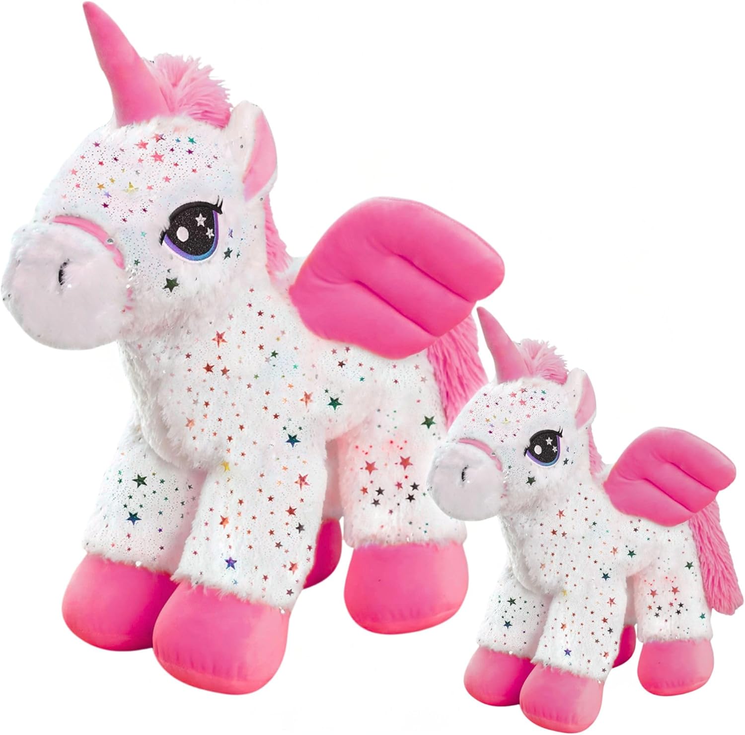 ZooPurrPets 2-Pack Pink Unicorn Stuffed Animal Plush Toys – Soft & Cuddly Mom & Baby Unicorn Set (18” & 9”) – Adorable Gift for Girls & Boys, Toddlers & Kids – Magical Plush Toy Bundle