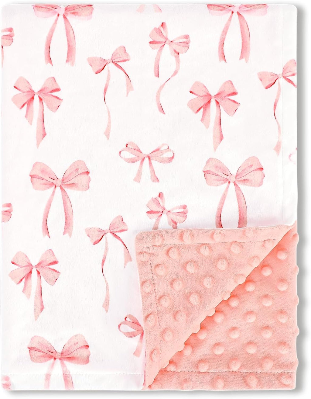 Baby Blankets for Girls, Toddler Newborn Blanket Double Layer with Dotted Backing Crib Receiving Blanket for Toddler Nursery Bed Blanket, Pink Bow, 30x40 Inches