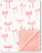 Baby Blankets for Girls, Toddler Newborn Blanket Double Layer with Dotted Backing Crib Receiving Blanket for Toddler Nursery Bed Blanket, Pink Bow, 30x40 Inches