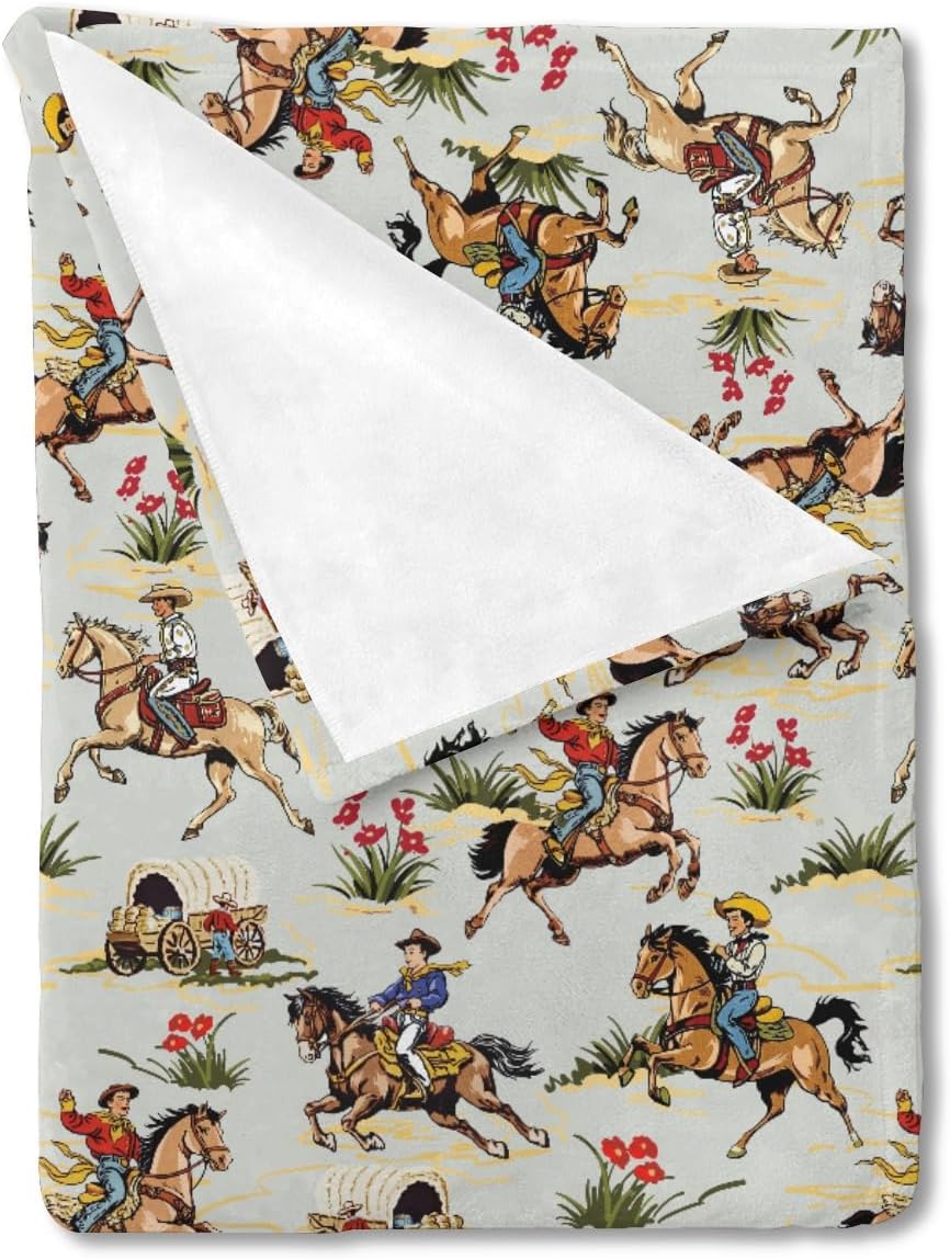 Vintage Cowboy Horse Rider Baby Blanket Boy Girl Retro Western Cowboy Swaddle Blanket Dessert Wild West Receiving Blanket Soft Flannel Bed Blanket for Newborn Toddler Nursery Crib Playmat 30x40