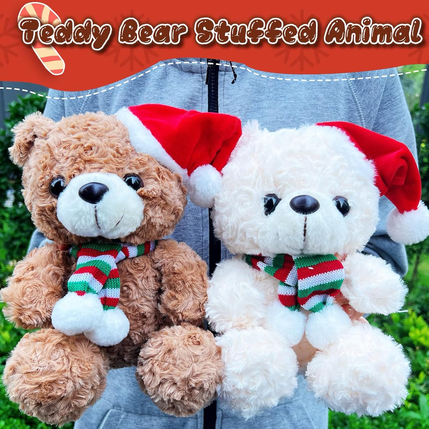 NuomiYue Brown Teddy Bear Stuffed Animal, 9.84" Cute Stuffed Animals Plush Toy with Christmas Hat, Soft and Huggable Teddy Bear Plush Toys for Girls and Boys, Decorations, Party Favors