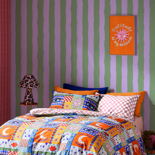 Lilac & Green Painted Stripe Wallpaper