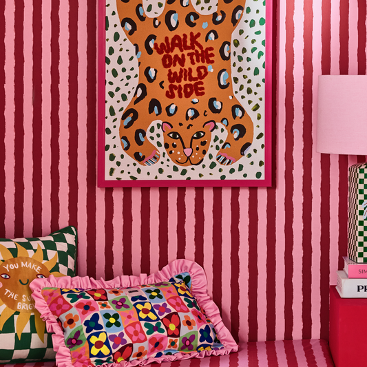 Red & Pink Painted Stripe Wallpaper